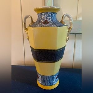 STUNNING  ART DECO ROYAL NIPPON HAND PAINTED HANDLED VASE URN 12” 1930’s